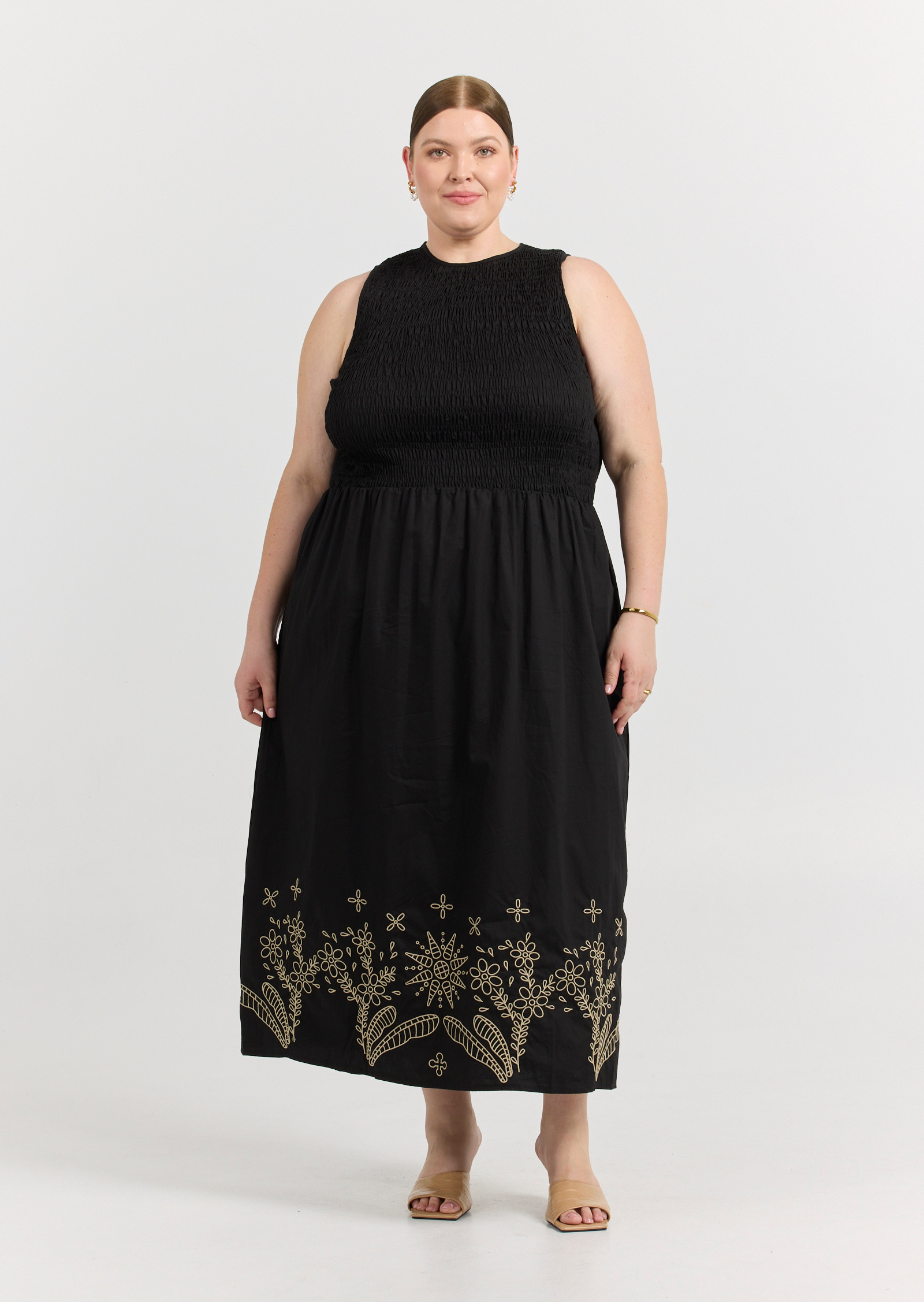 Enna Embroidery Midi Dress